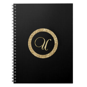 Cuaderno Monograma U, dorado sobre negro medianoche,