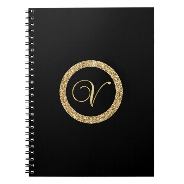 Cuaderno Monograma V, guión dorado elegante (Frente)
