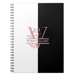 Cuaderno Monograma V Rosa moderno Personalizado dividido en