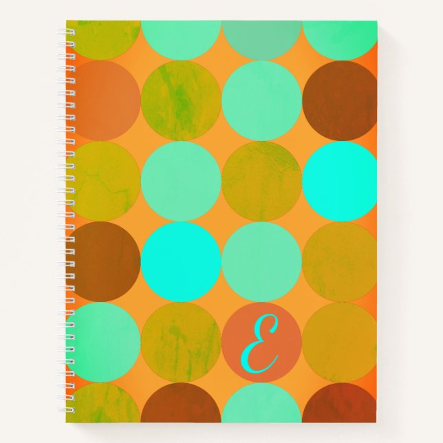 Cuaderno Monograma verde azul turquesa y círculo Naranja (Anverso)