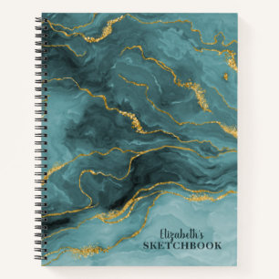 Cuaderno Monograma Verde azulado de oro de mármol de oro co