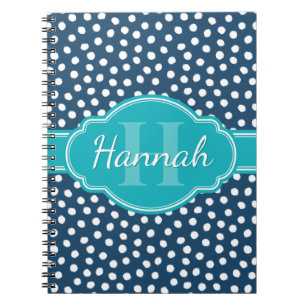 Cuaderno Monograma Verde azulado del patrón blanco punteado
