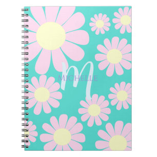 Cuaderno Monograma Verde azulado rosado Daisy