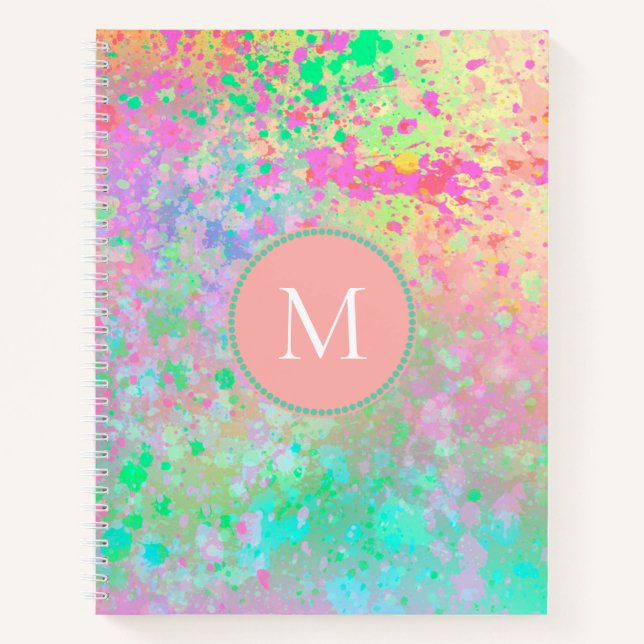 Cuaderno Monograma Verde azulado rosado de pinturas Artsy P (Anverso)