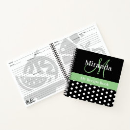 Cuaderno Monograma verde blanco negro Script Polka Dot Rece