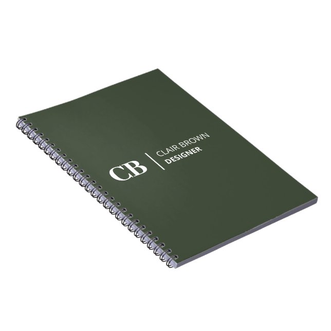 Cuaderno Monograma verde bosque elegante moderno (Lado Derecho)