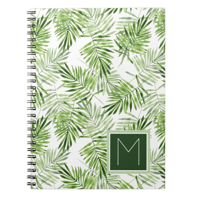 Cuaderno Monograma verde de las hojas de palma el | (Frente)
