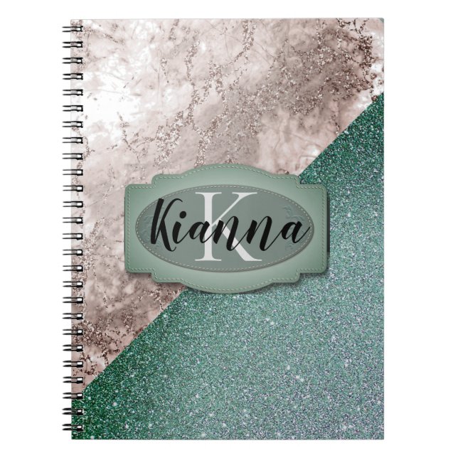 Cuaderno Monograma verde de Mármol Rosa (Frente)
