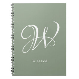 Cuaderno Monograma verde de sabio personalizado inicial