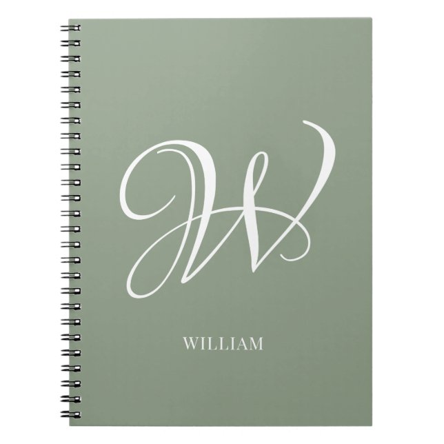 Cuaderno Monograma verde de sabio personalizado inicial (Frente)