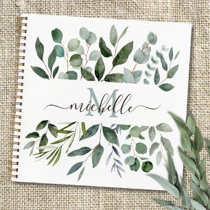 Cuaderno Monograma Verde Menta Eucalipto Vegetación