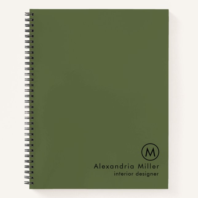 Cuaderno Monograma verde oliva mínimo moderno (Anverso)