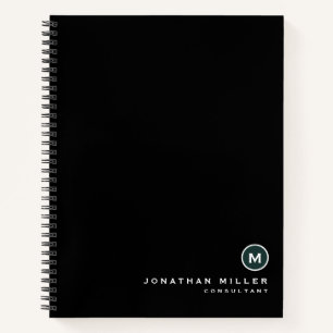 Cuaderno Monograma verde oscuro clásico negro moderno