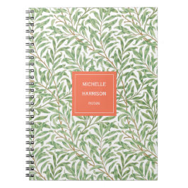Cuaderno Monograma Verde Patrón botánico Naranja verde