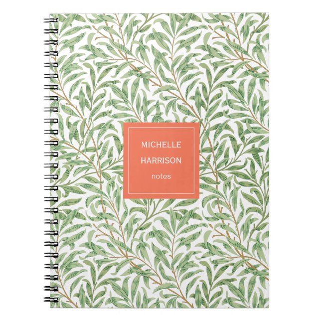 Cuaderno Monograma Verde Patrón botánico Naranja verde (Frente)