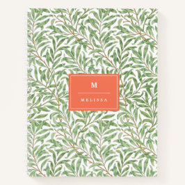 Cuaderno Monograma Verde Patrón botánico Naranja verde