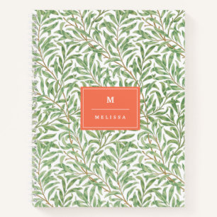 Cuaderno Monograma Verde Patrón botánico Naranja verde
