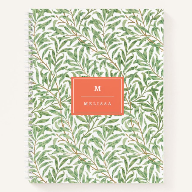 Cuaderno Monograma Verde Patrón botánico Naranja verde (Anverso)