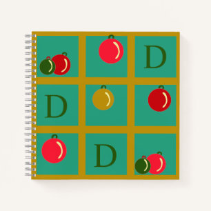 Cuaderno Monograma Verde Rojo Personalizado, Oro Arte Ornam