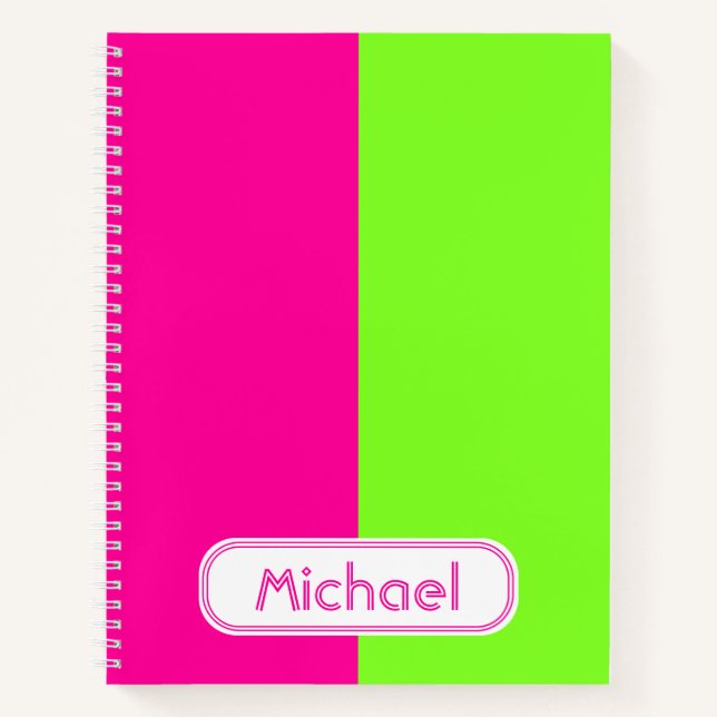 Cuaderno Monograma verde rosa de neón brillante moderno (Anverso)