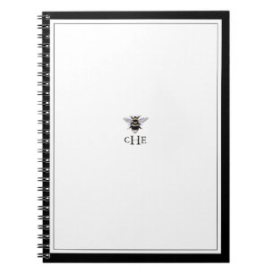 Cuaderno Monograma vintage de abejas blancas y negras