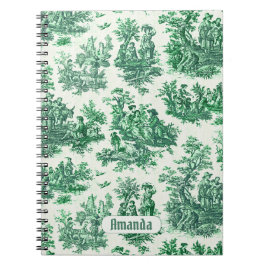 Cuaderno Monograma vintage de tela verde floral jouy