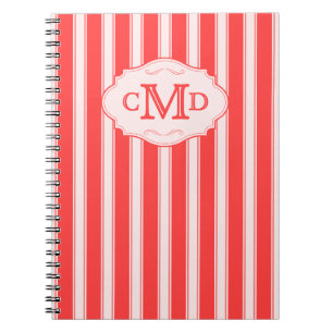 Cuaderno Monograma Vintage Femenino Coral y Rayas Rosadas