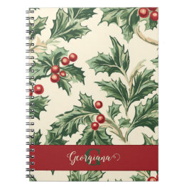 Cuaderno Monograma Vintage Navidad Holly & Berries Patrón