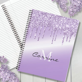 Cuaderno Monograma Violeta Púrpura Purpurina Metálico