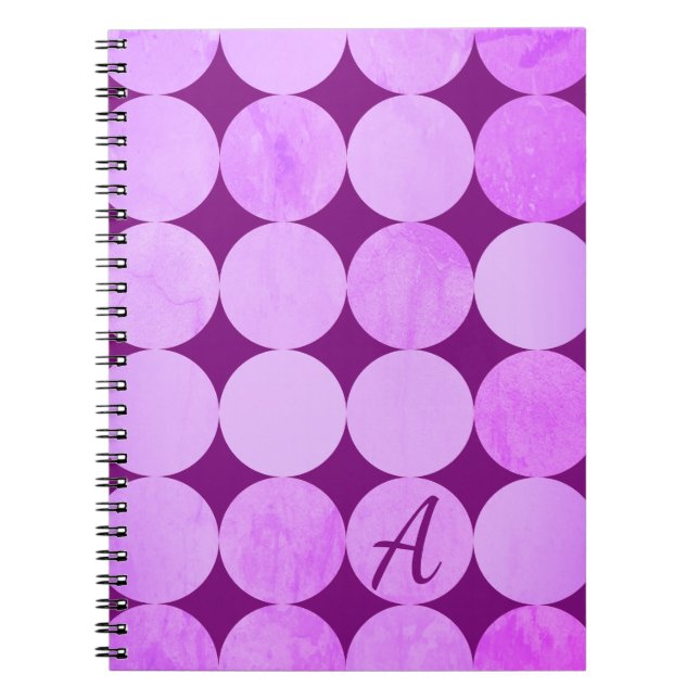 Cuaderno Monograma violeta, púrpura y círculos rosados (Frente)