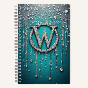 Cuaderno Monograma W en brillo goteante turquesa