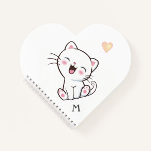 Cuaderno Monograma y gato gatito lindo sobre blanco