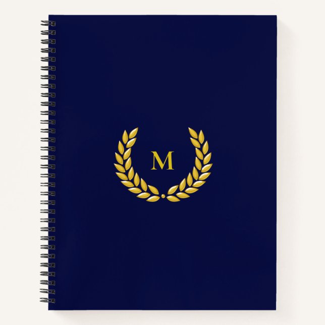 Cuaderno Monograma y laurel en azul marino (Anverso)