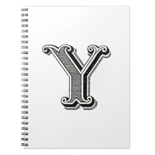 Cuaderno Monograma Y, letra Y, alfabeto Y, negro y blanco