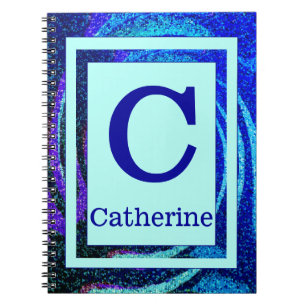 Cuaderno Monograma y nombre azules del marco del mosaico
