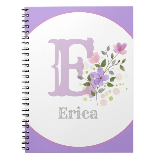 Cuaderno Monograma y nombre con flores (Frente)