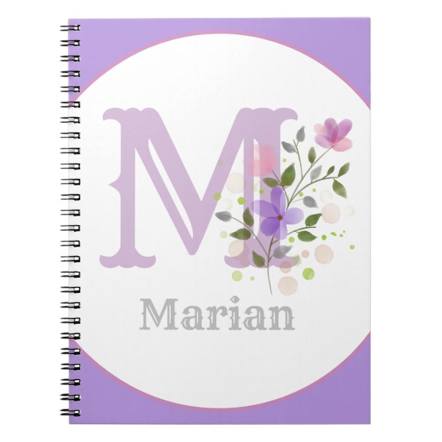 Cuaderno Monograma y nombre con flores (Frente)