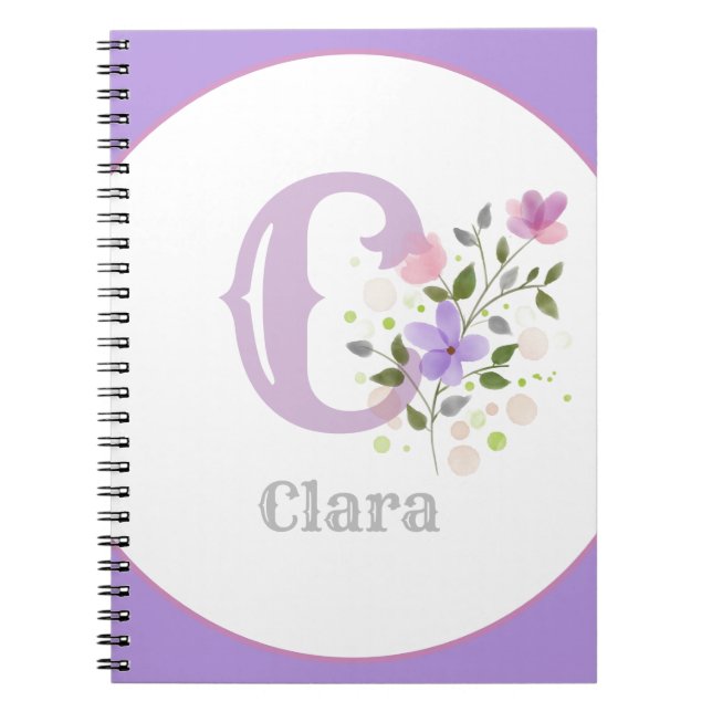 Cuaderno Monograma y nombre con flores (Frente)