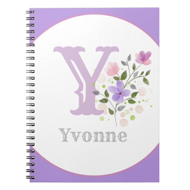 Cuaderno Monograma y nombre con flores (Frente)