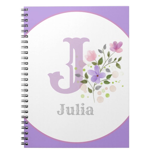 Cuaderno Monograma y nombre con flores (Frente)