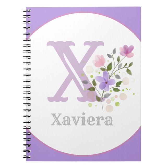 Cuaderno Monograma y nombre con flores (Frente)