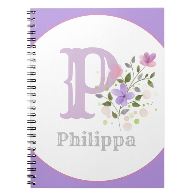 Cuaderno Monograma y nombre con flores (Frente)