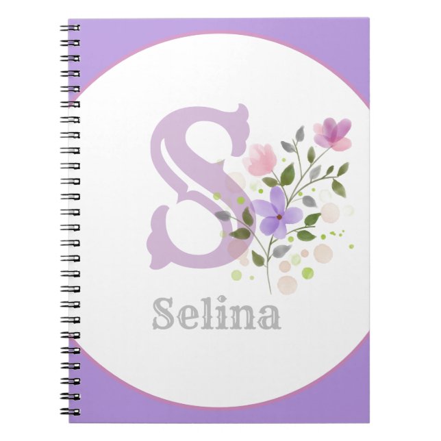 Cuaderno Monograma y nombre con flores (Frente)