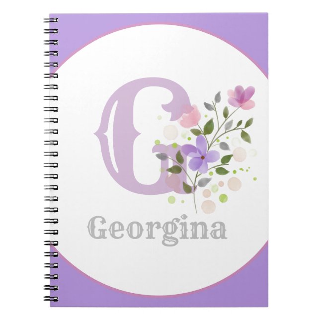 Cuaderno Monograma y nombre con flores (Frente)