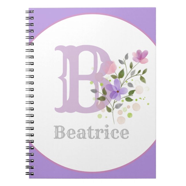 Cuaderno Monograma y nombre con flores (Frente)