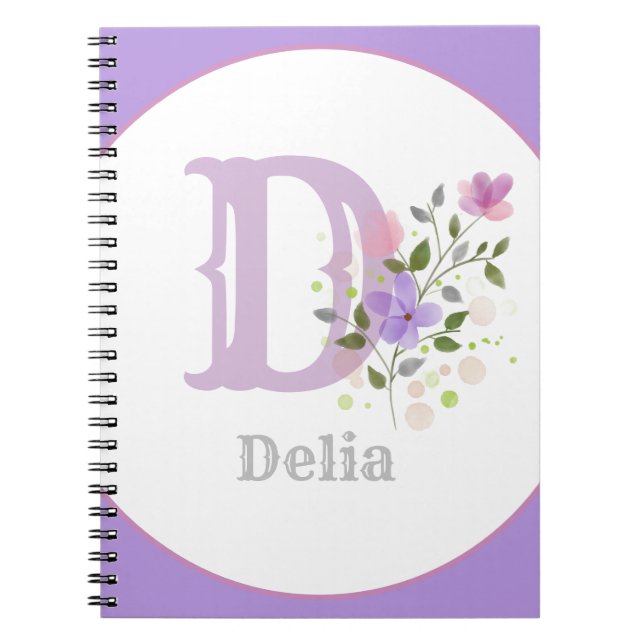 Cuaderno Monograma y nombre con flores (Frente)