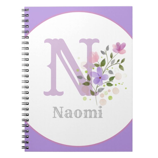 Cuaderno Monograma y nombre con flores (Frente)