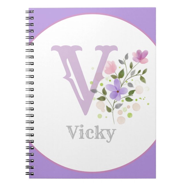Cuaderno Monograma y nombre con flores (Frente)