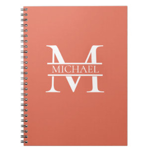 Cuaderno Monograma y nombre de Terracota Elegante y Persona