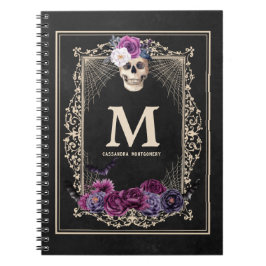 Cuaderno Monograma y nombre del Personalizado de cráneo flo